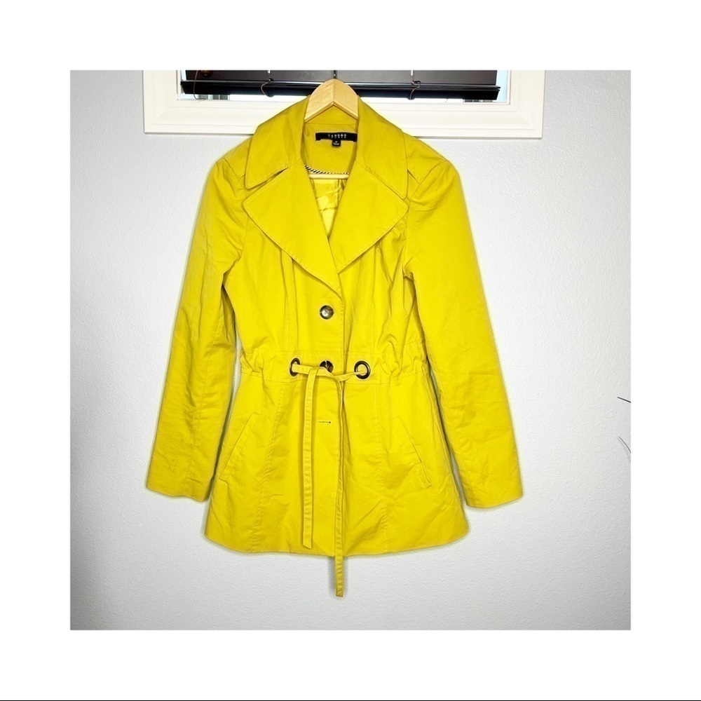 ** Sandro Studio Mustard Yellow Collared Rain Jacket tie waist Size medium